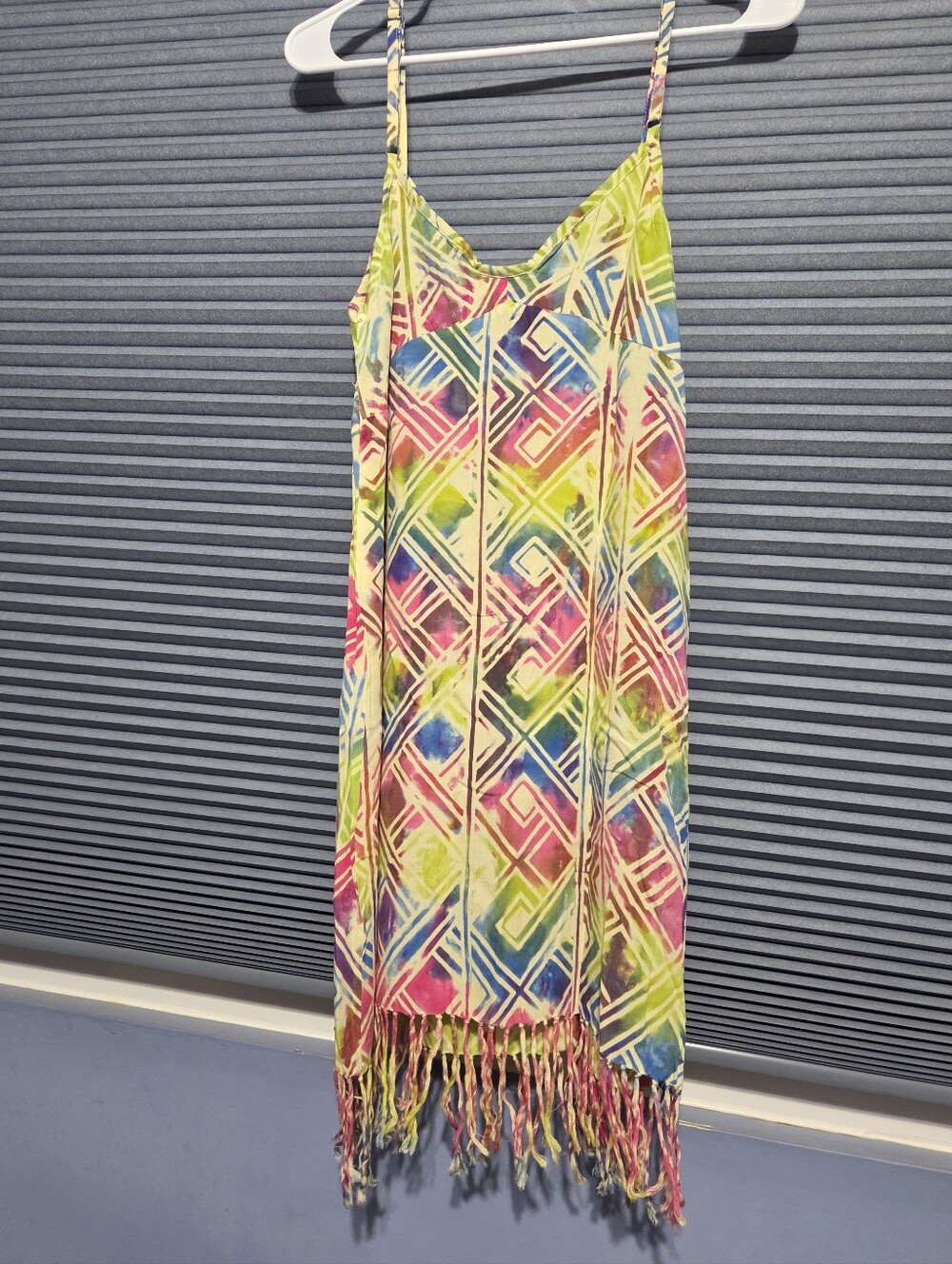 Multicolor Geometric Fringe Mini Dress - Spaghetti Strap